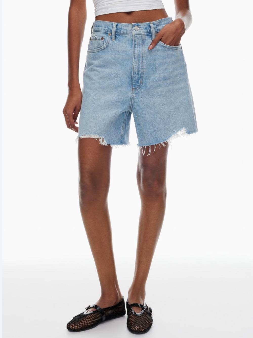 Agolde Stella Light Wash Distressed High-Rise Denim Shorts Jorts 25